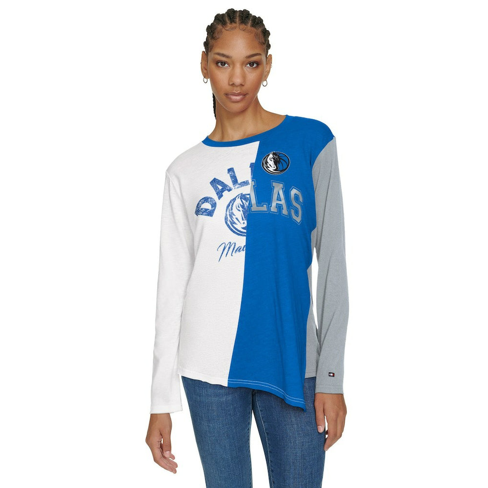 Dallas Mavericks Tommy Jeans Women's Amelia Color Blocked Long Sleeve T-Shirt White/Blue