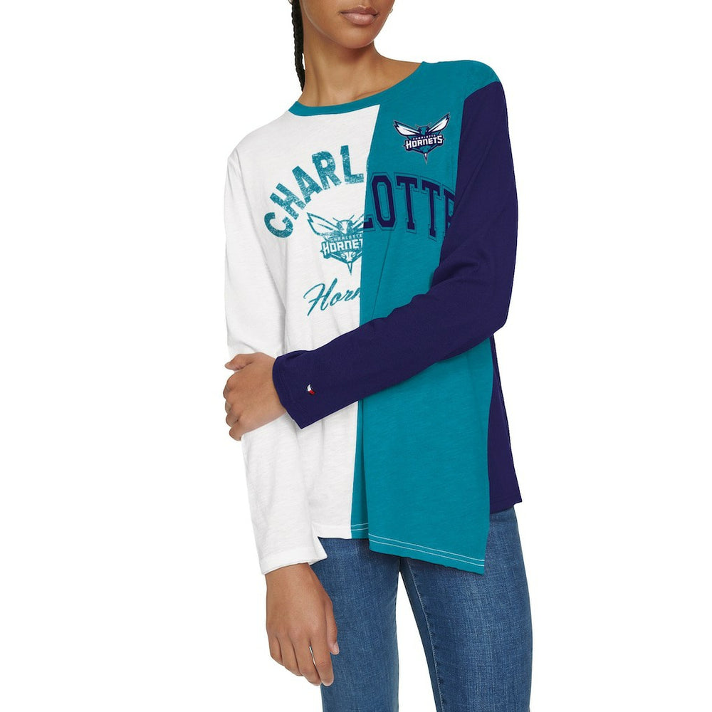 Charlotte Hornets Tommy Jeans Women's Amelia Color Blocked Long Sleeve T-Shirt White/Teal