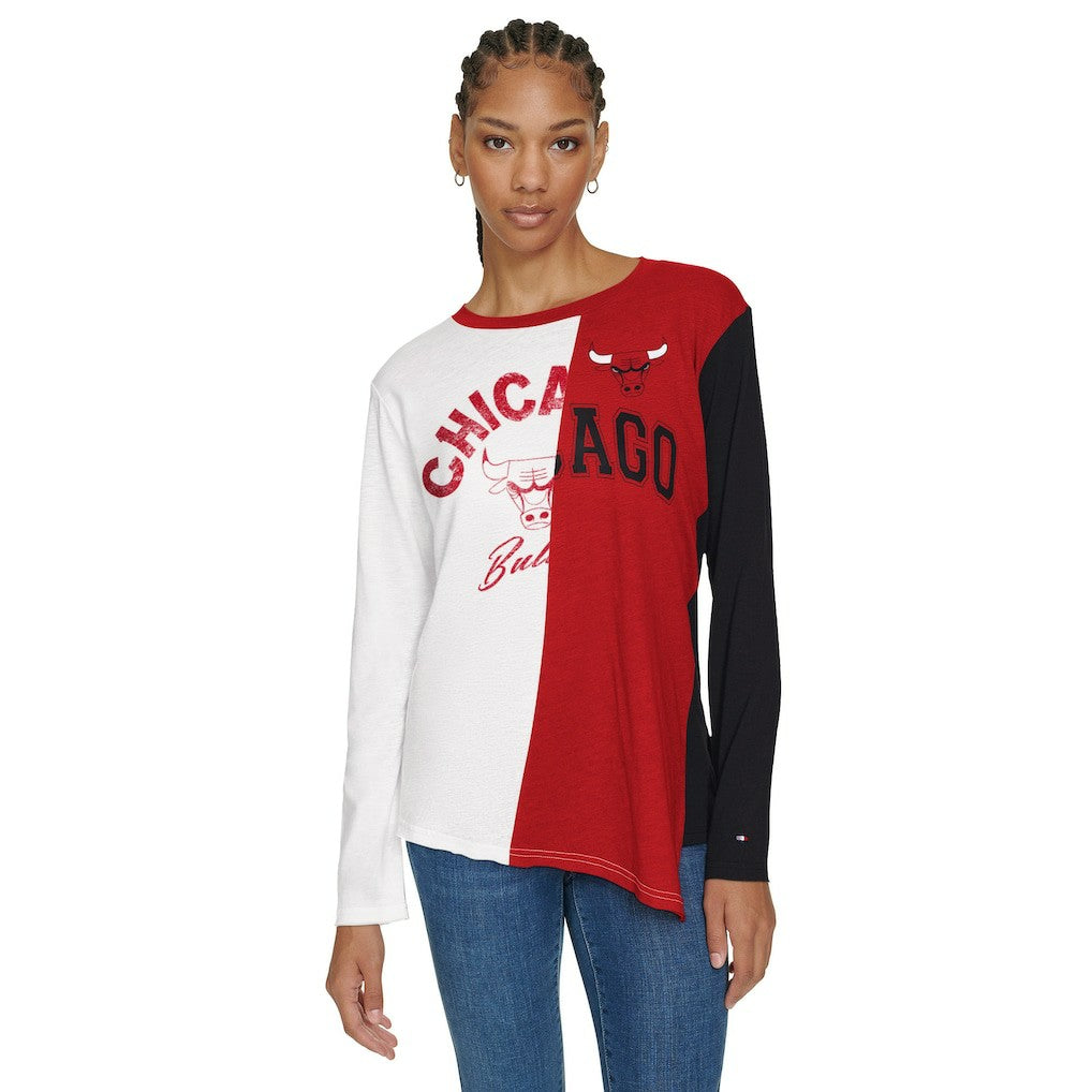 Chicago Bulls Tommy Jeans Women's Amelia Color Blocked Long Sleeve T-Shirt White/Red