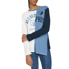 Memphis Grizzlies Tommy Jeans Women's Amelia Color Blocked Long Sleeve T-Shirt White/Light Blue