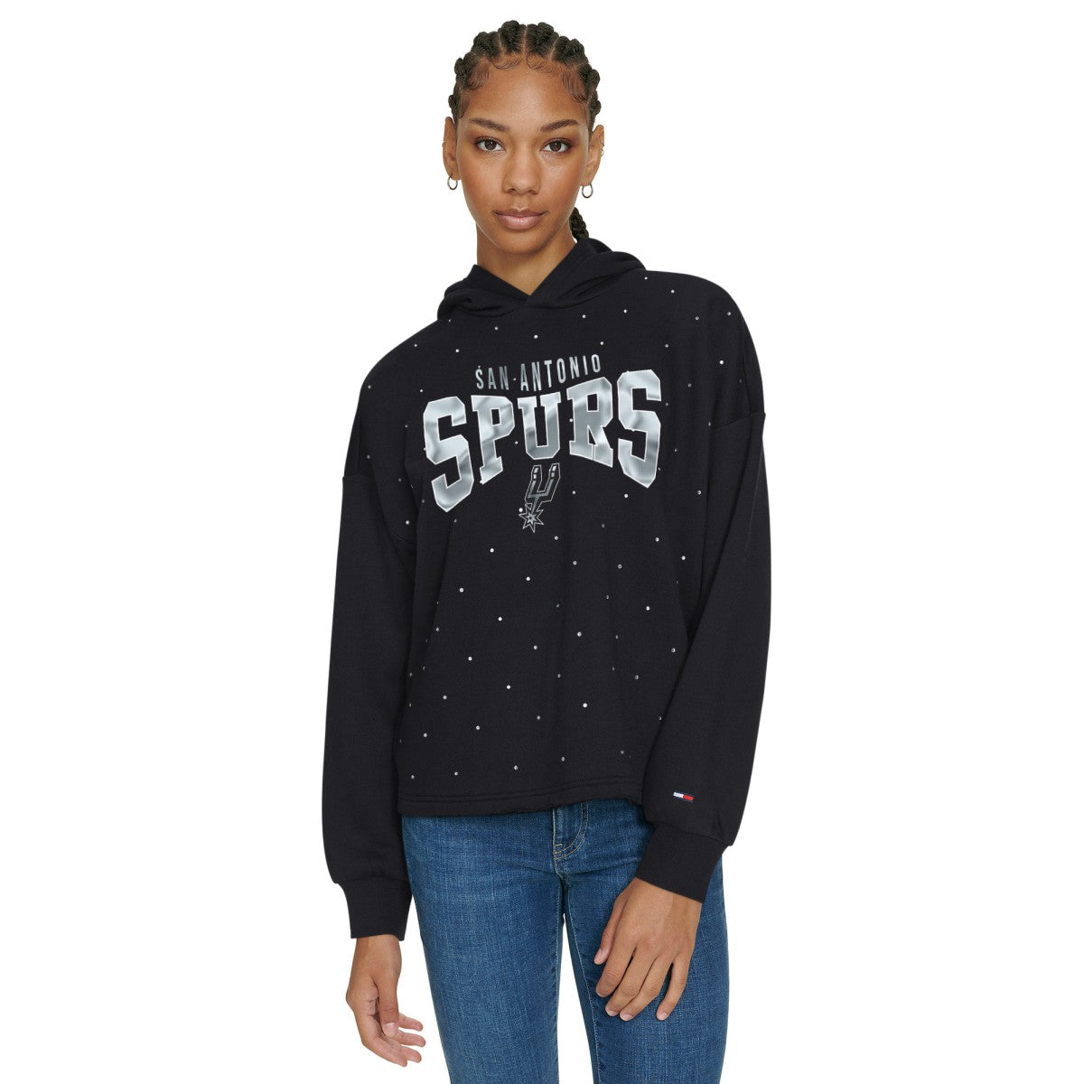 San Antonio Spurs Tommy Jeans Women's Stella Cropped Pullover Hoodie Black