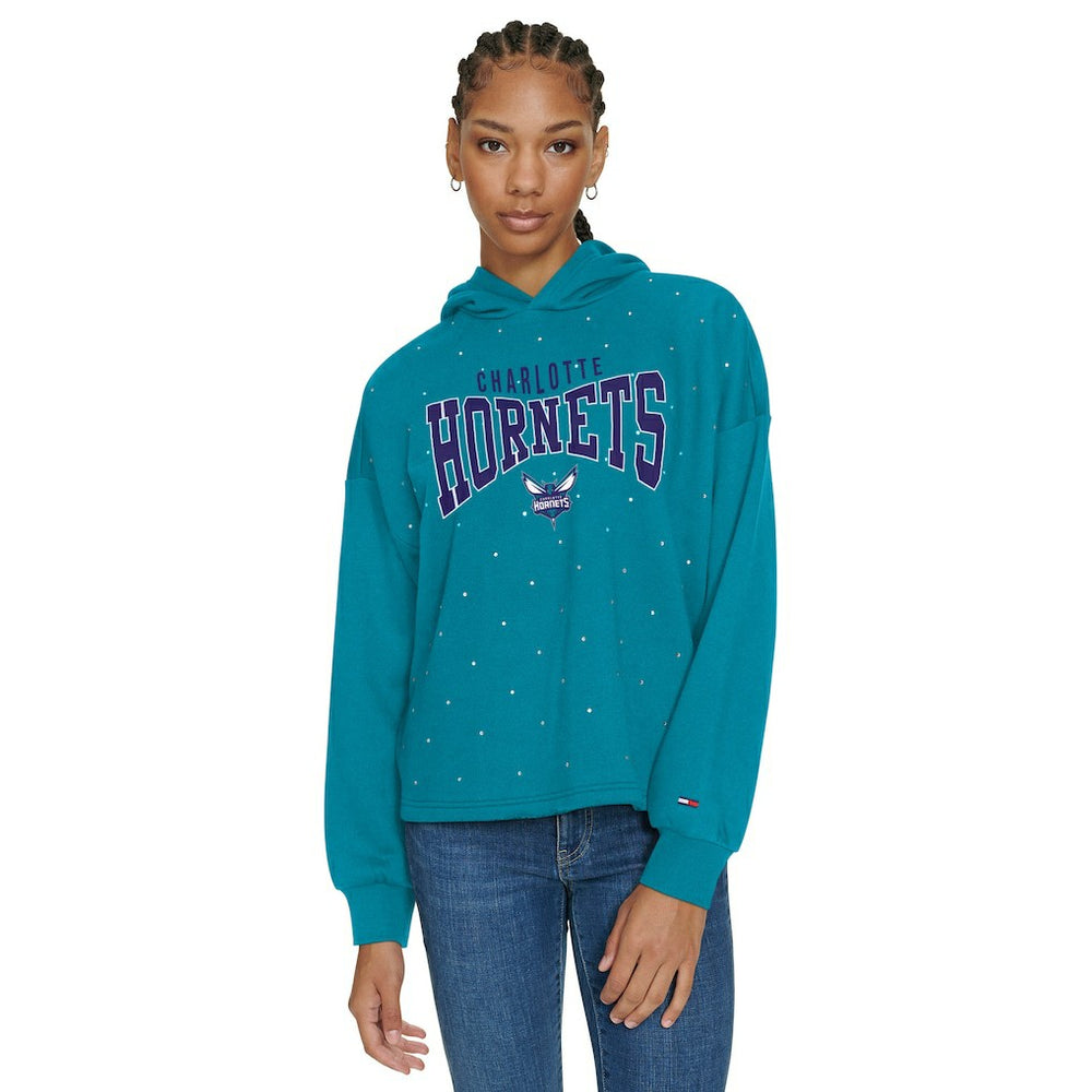 Charlotte Hornets Tommy Jeans Women's Stella Cropped Pullover Hoodie Teal