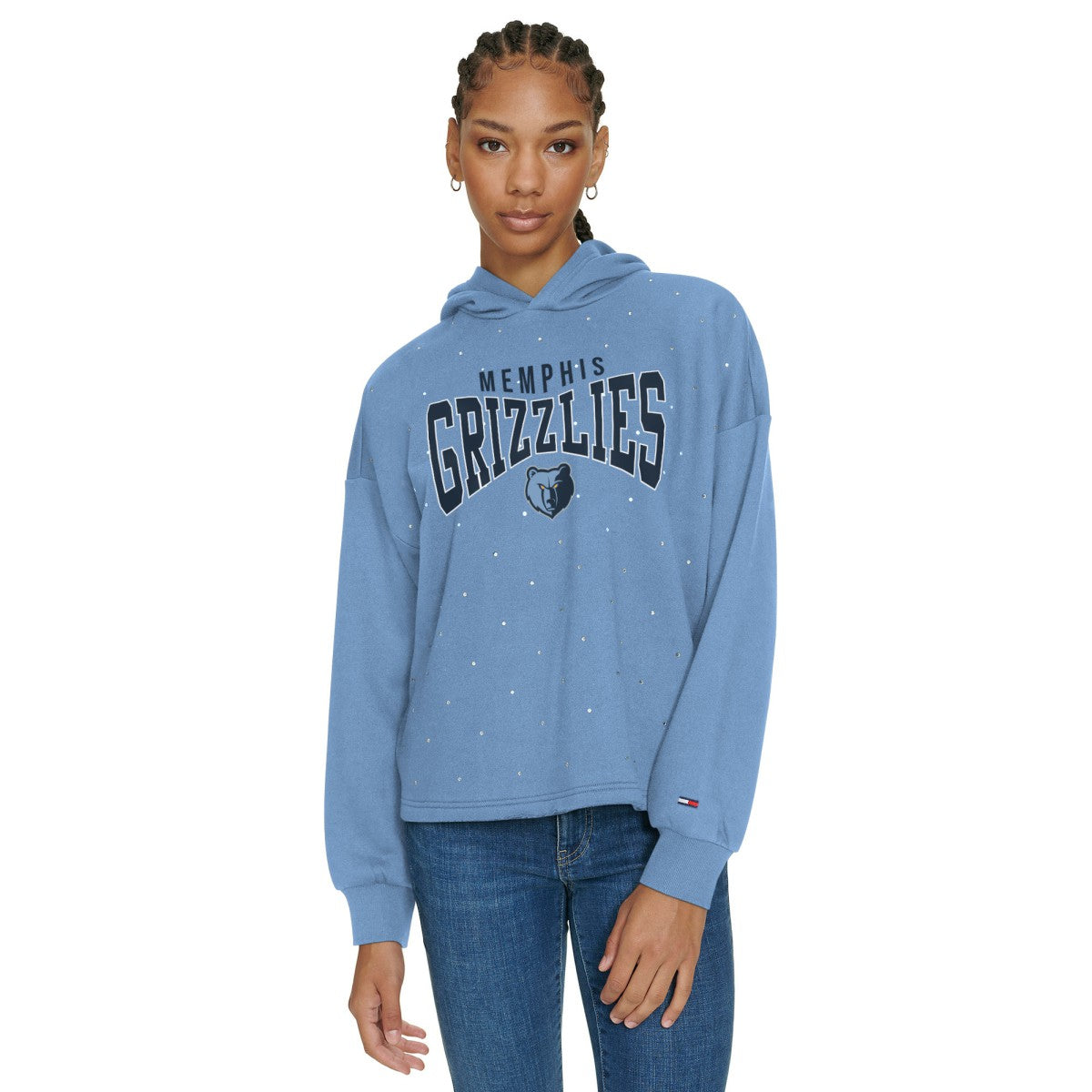 Memphis Grizzlies Tommy Jeans Women's Stella Cropped Pullover Hoodie Light Blue