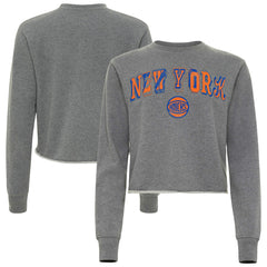 New York Knicks Sportiqe Women's Varsity Collection Kacey Cropped Pullover Sweatshirt Heather Gray