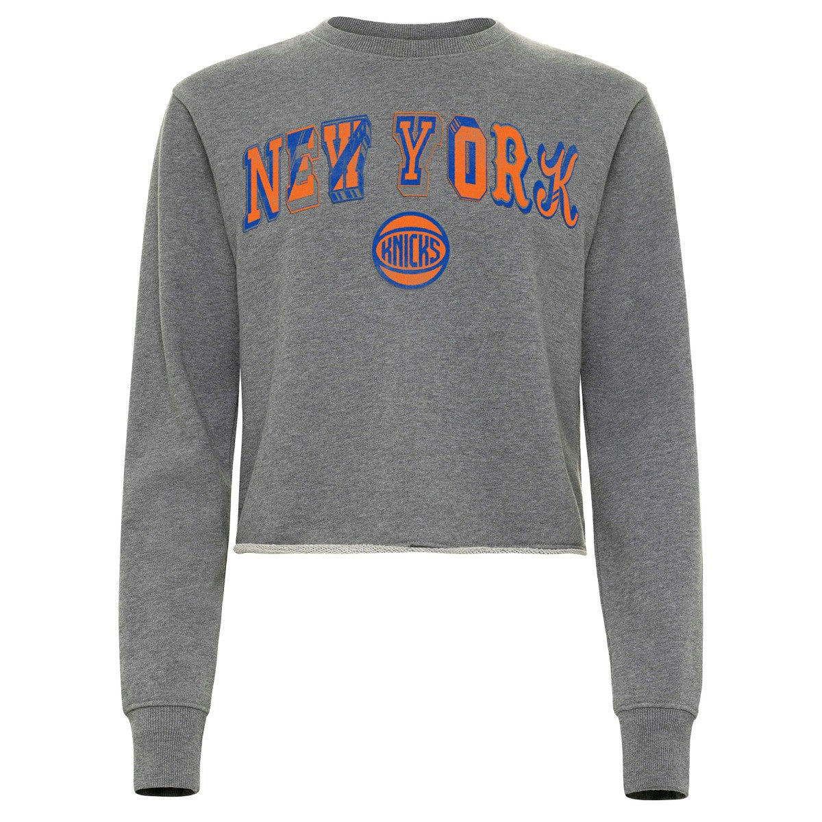 New York Knicks Sportiqe Women's Varsity Collection Kacey Cropped Pullover Sweatshirt Heather Gray