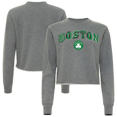 Boston Celtics Sportiqe Women's Varsity Collection Kacey Cropped Pullover Sweatshirt Heather Gray