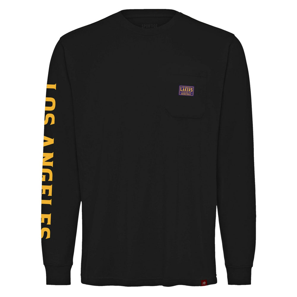 Los Angeles Lakers Sportiqe Unisex Wales Heavyweight Pocket Long Sleeve T-Shirt Black