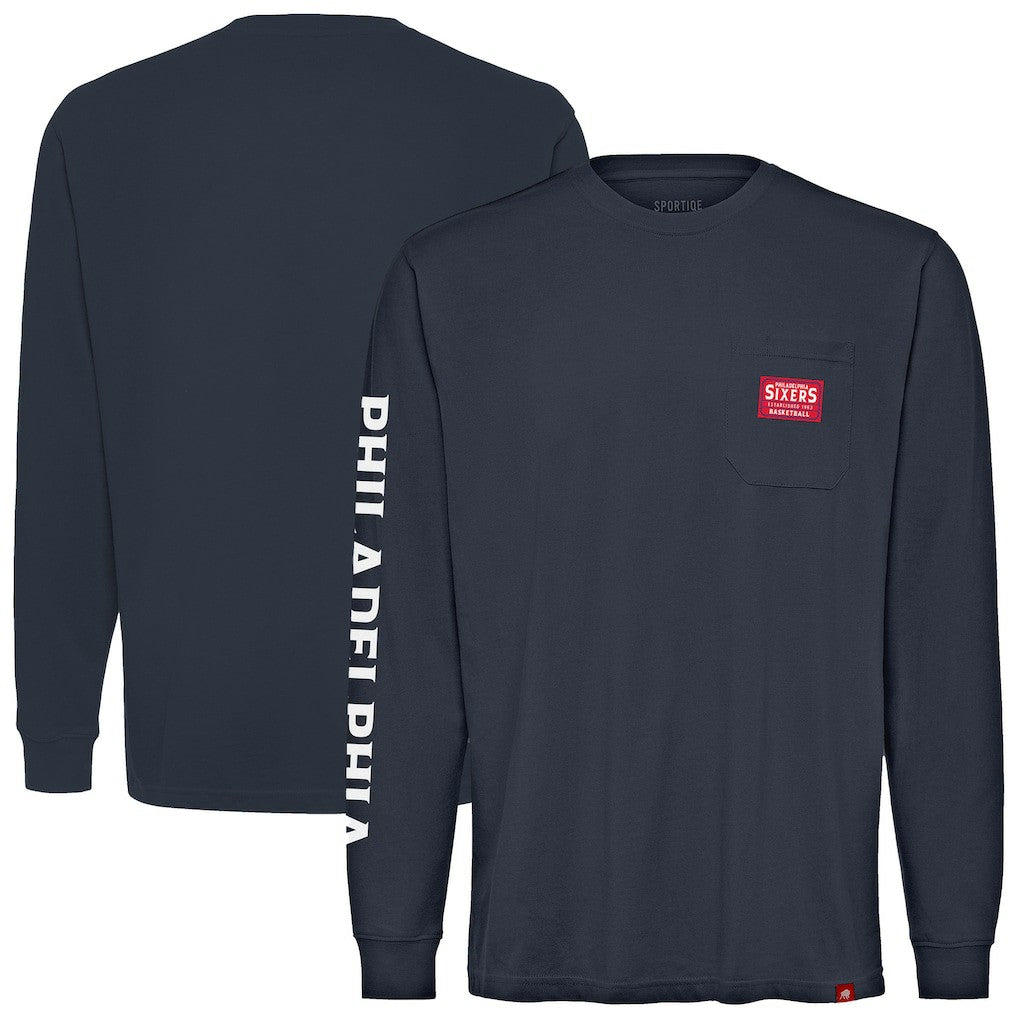 Philadelphia 76ers Sportiqe Unisex Wales Heavyweight Pocket Long Sleeve T-Shirt Navy