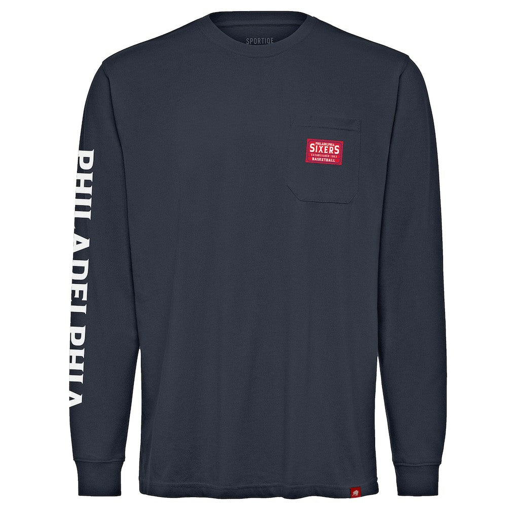 Philadelphia 76ers Sportiqe Unisex Wales Heavyweight Pocket Long Sleeve T-Shirt Navy