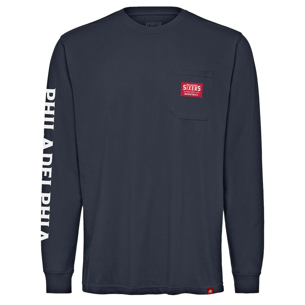 Philadelphia 76ers Sportiqe Unisex Wales Heavyweight Pocket Long Sleeve T-Shirt Navy