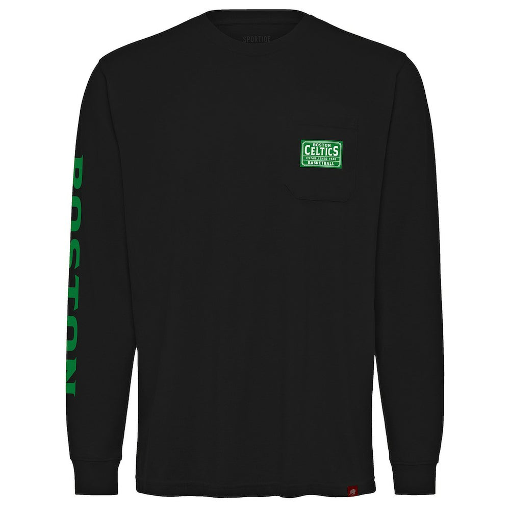 Boston Celtics Sportiqe Unisex Wales Heavyweight Pocket Long Sleeve T-Shirt Black