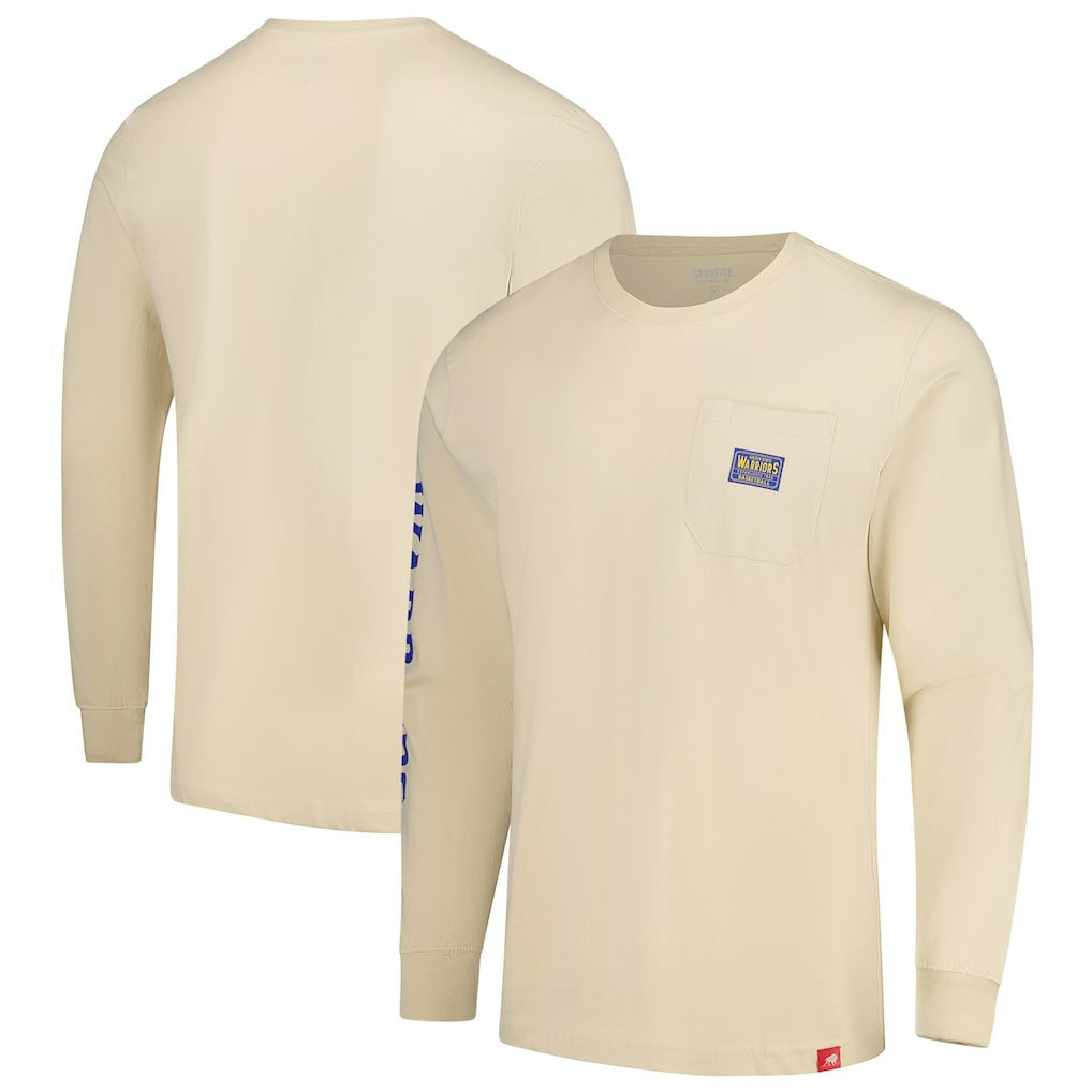 Golden State Warriors Sportiqe Unisex Wales Heavyweight Pocket Long Sleeve T-Shirt Cream