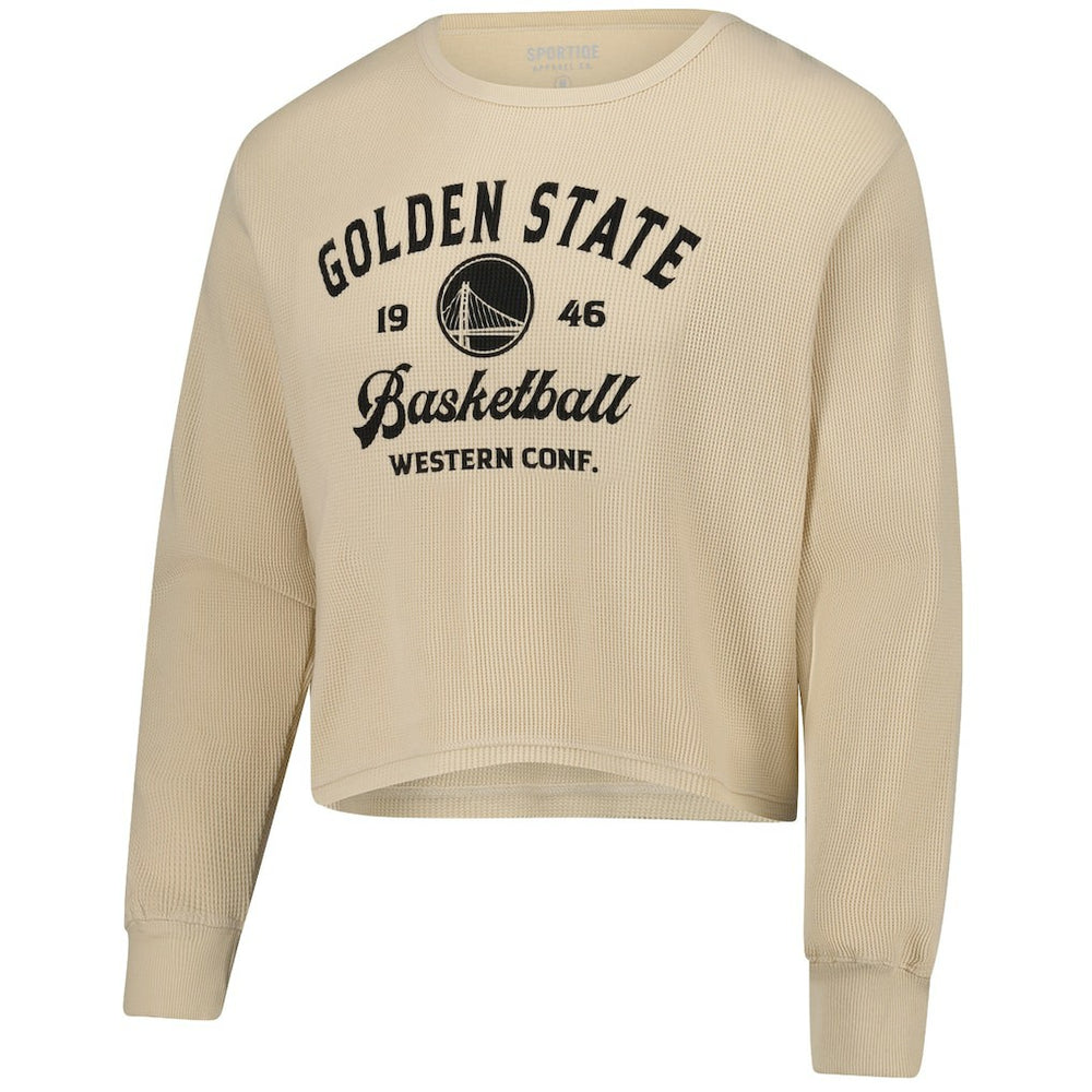Golden State Warriors Sportiqe Unisex High Country Collection Cullen Cropped Waffle Knit Long Sleeve T-Shirt Cream
