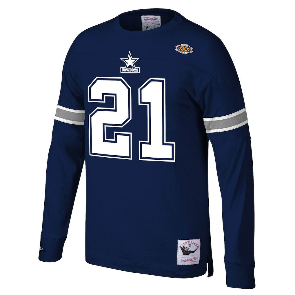 Deion Sanders Dallas Cowboys Retired Player Name & Number Long Sleeve Top - Navy - Mitchell & Ness