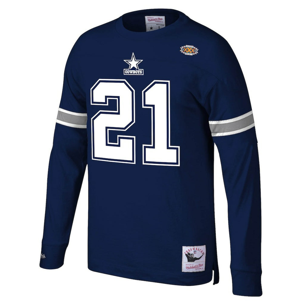 Deion Sanders Dallas Cowboys Retired Player Name & Number Long Sleeve Top - Navy - Mitchell & Ness