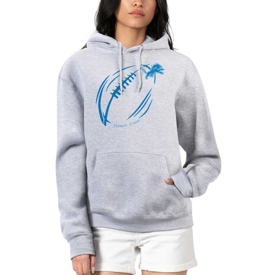Detroit Lions G-III 4Her by Carl Banks Women's Football Logo Fleece Tri-Blend Pullover Hoodie - Heather Gray - NFL