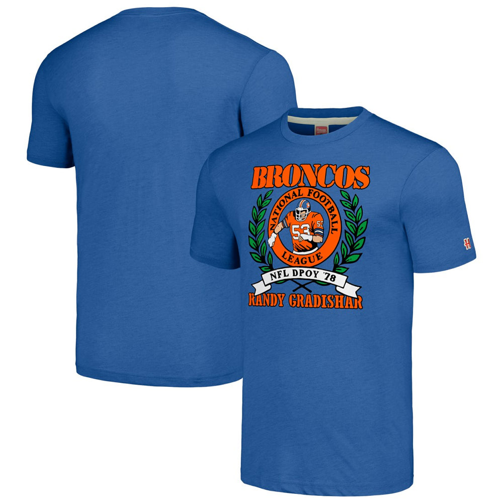 Randy Gradishar Denver Broncos Homage Unisex Caricature Retired Player Tri-Blend T-Shirt - Royal - NFL