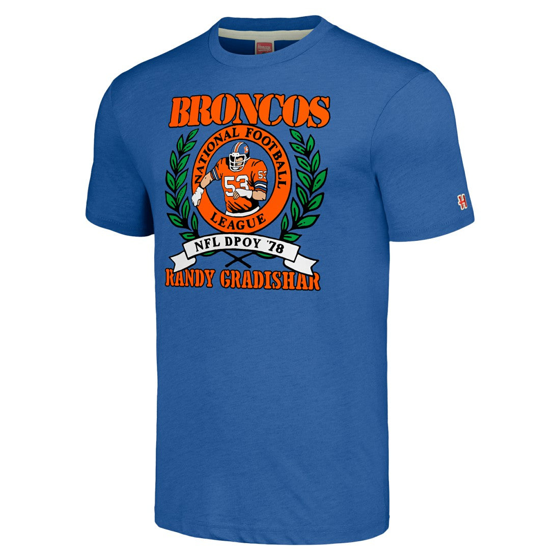 Randy Gradishar Denver Broncos Homage Unisex Caricature Retired Player Tri-Blend T-Shirt - Royal - NFL
