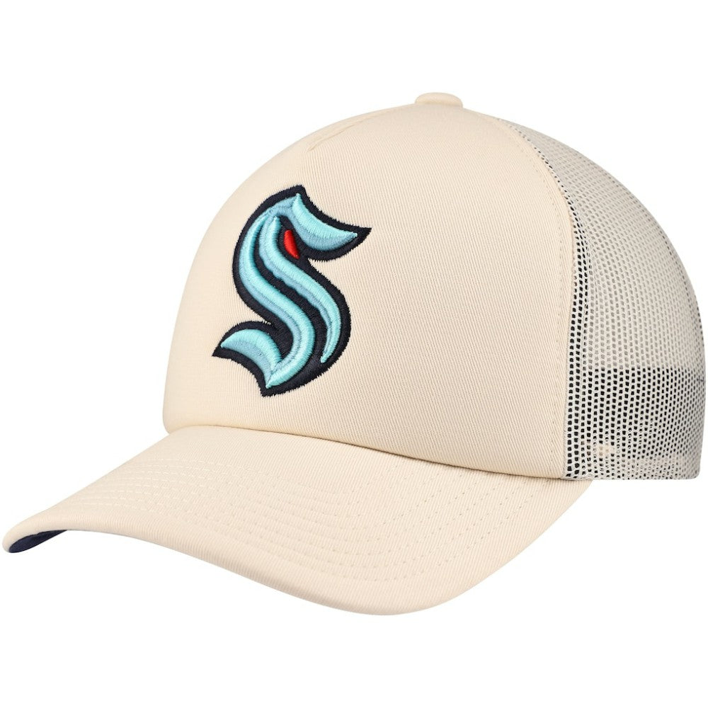 Seattle Kraken Mitchell & Ness Foam Front Trucker Adjustable Hat - Cream | NHL Clearance