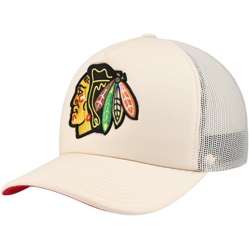 Chicago Blackhawks Mitchell & Ness Foam Front Trucker Adjustable Hat - Cream | NHL Clearance