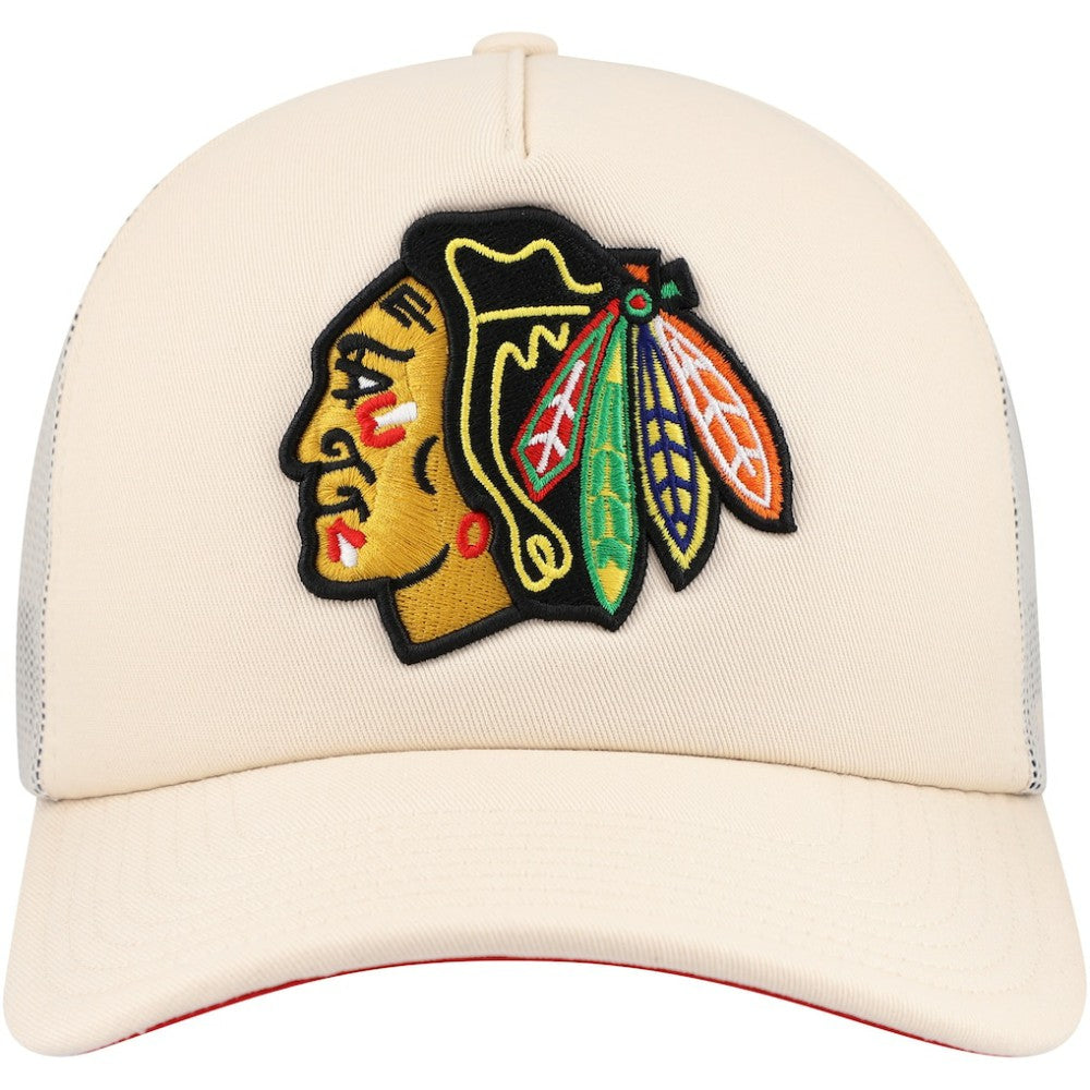 Chicago Blackhawks Mitchell & Ness Foam Front Trucker Adjustable Hat - Cream | NHL Clearance