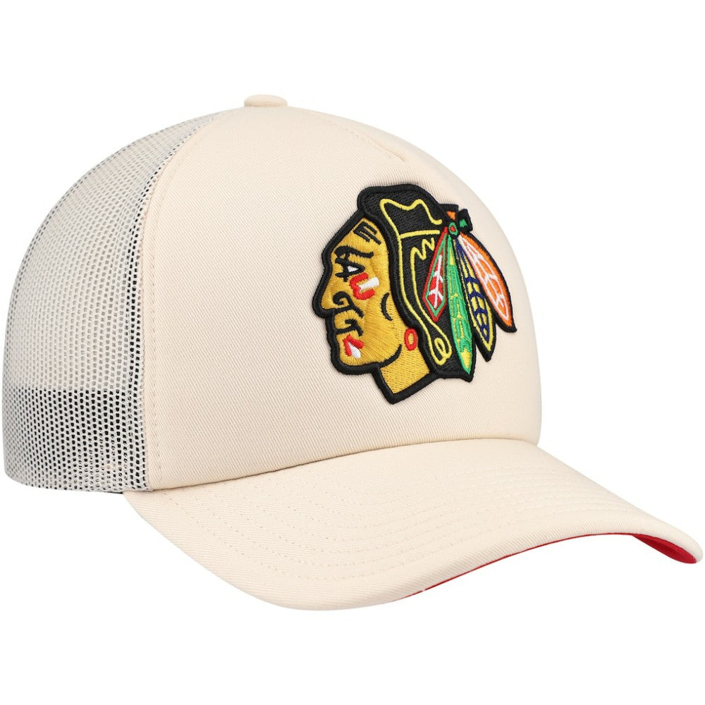 Chicago Blackhawks Mitchell & Ness Foam Front Trucker Adjustable Hat - Cream | NHL Clearance