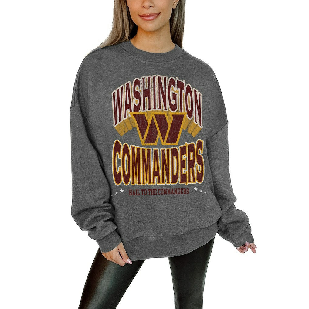 Washington Commanders Gameday Couture Women's Oversized Long Weekend Premium Fleece Drop Shoulder Pullover Sweatshirt - Charcoal - NFL