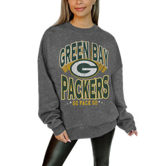 Green Bay Packers Gameday Couture Women's Oversized Long Weekend Premium Fleece Drop Shoulder Pullover Sweatshirt - Charcoal - NFL