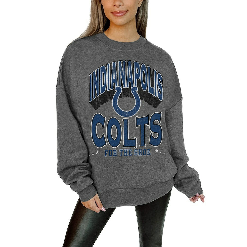 Indianapolis Colts Gameday Couture Women's Oversized Long Weekend Premium Fleece Drop Shoulder Pullover Sweatshirt - Charcoal - NFL