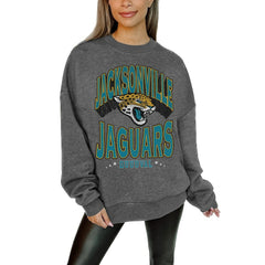Jacksonville Jaguars Gameday Couture Women's Oversized Long Weekend Premium Fleece Drop Shoulder Pullover Sweatshirt - Charcoal - NFL
