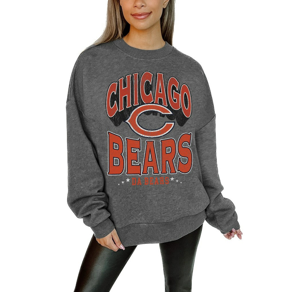Chicago Bears Gameday Couture Women's Oversized Long Weekend Premium Fleece Drop Shoulder Pullover Sweatshirt - Charcoal - NFL