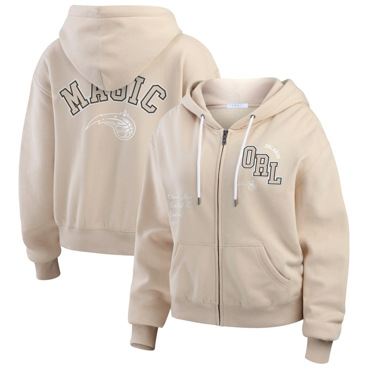 Orlando Magic WEAR by Erin Andrews Women's Tonal Felt Patch Full-Zip Hoodie Tan