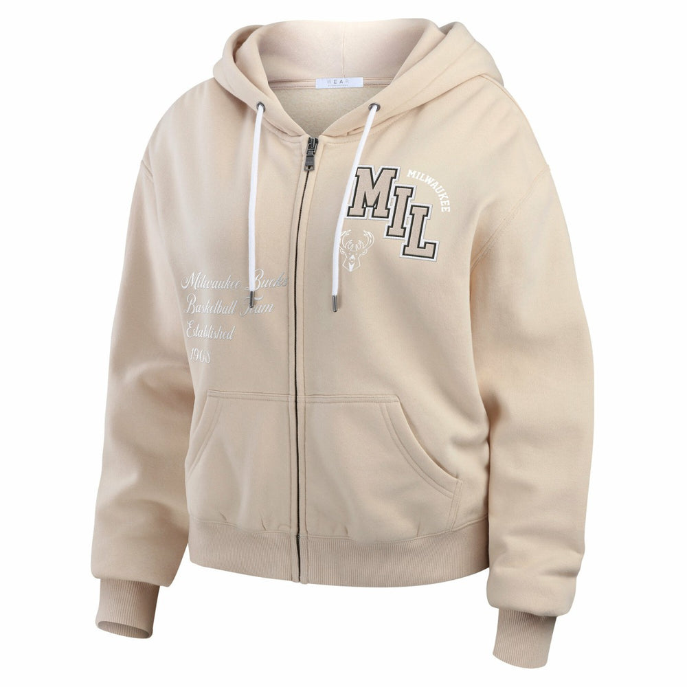 Milwaukee Bucks WEAR by Erin Andrews Women's Plus Size Tonal Felt Patch Full-Zip Hoodie Cream