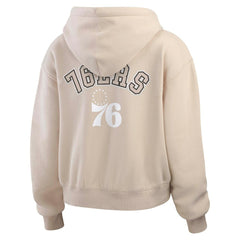 Philadelphia 76ers WEAR by Erin Andrews Women's Plus Size Tonal Felt Patch Full-Zip Hoodie Cream