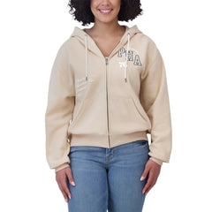Philadelphia 76ers WEAR by Erin Andrews Women's Plus Size Tonal Felt Patch Full-Zip Hoodie Cream