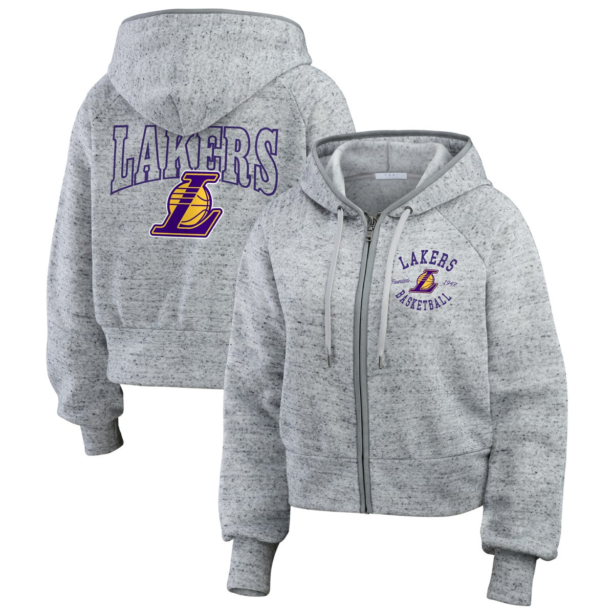 Los Angeles Lakers WEAR by Erin Andrews Women's Speckled Radiator Full-Zip Hoodie Heather Gray