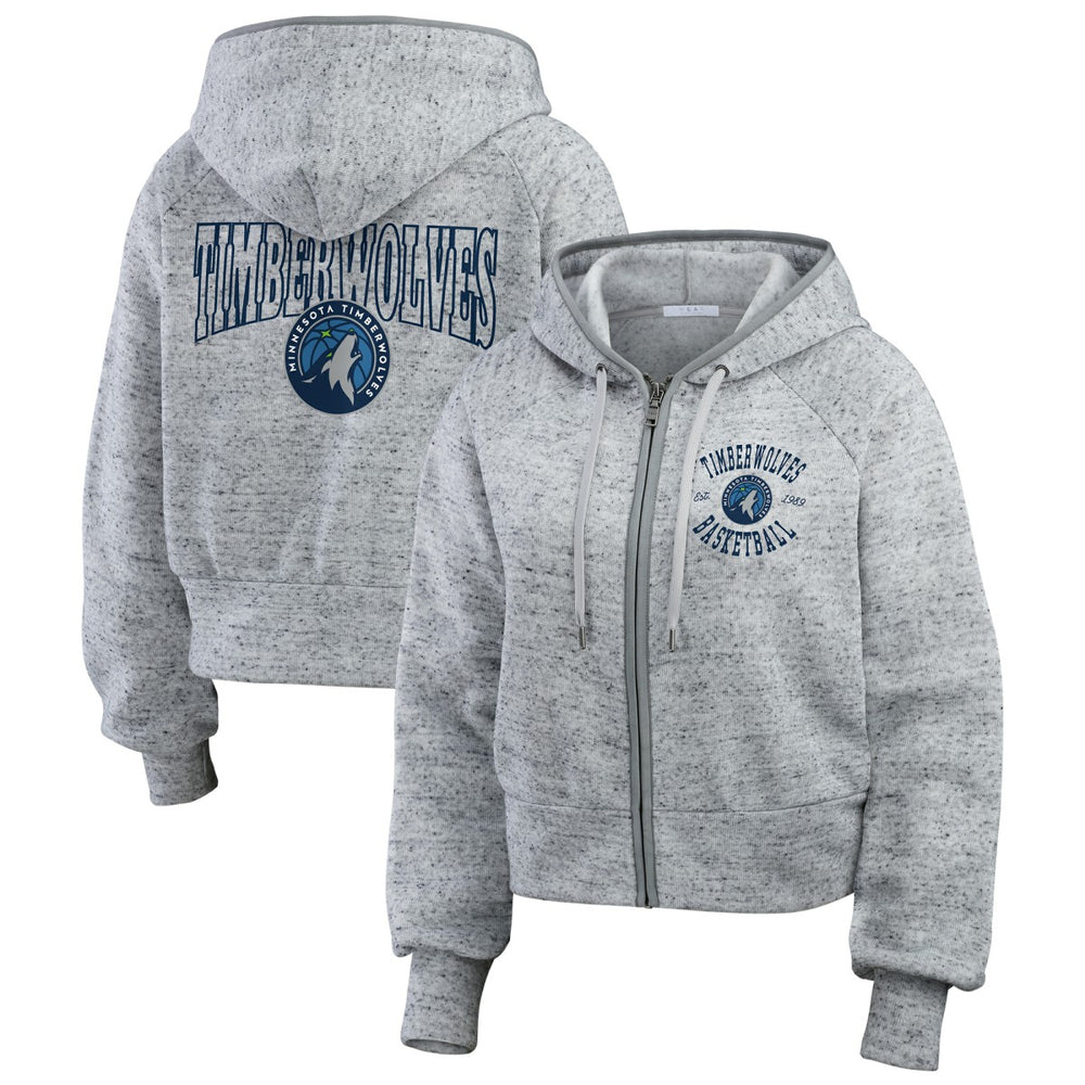 Minnesota Timberwolves WEAR by Erin Andrews Women's Speckled Radiator Full-Zip Hoodie Heather Gray