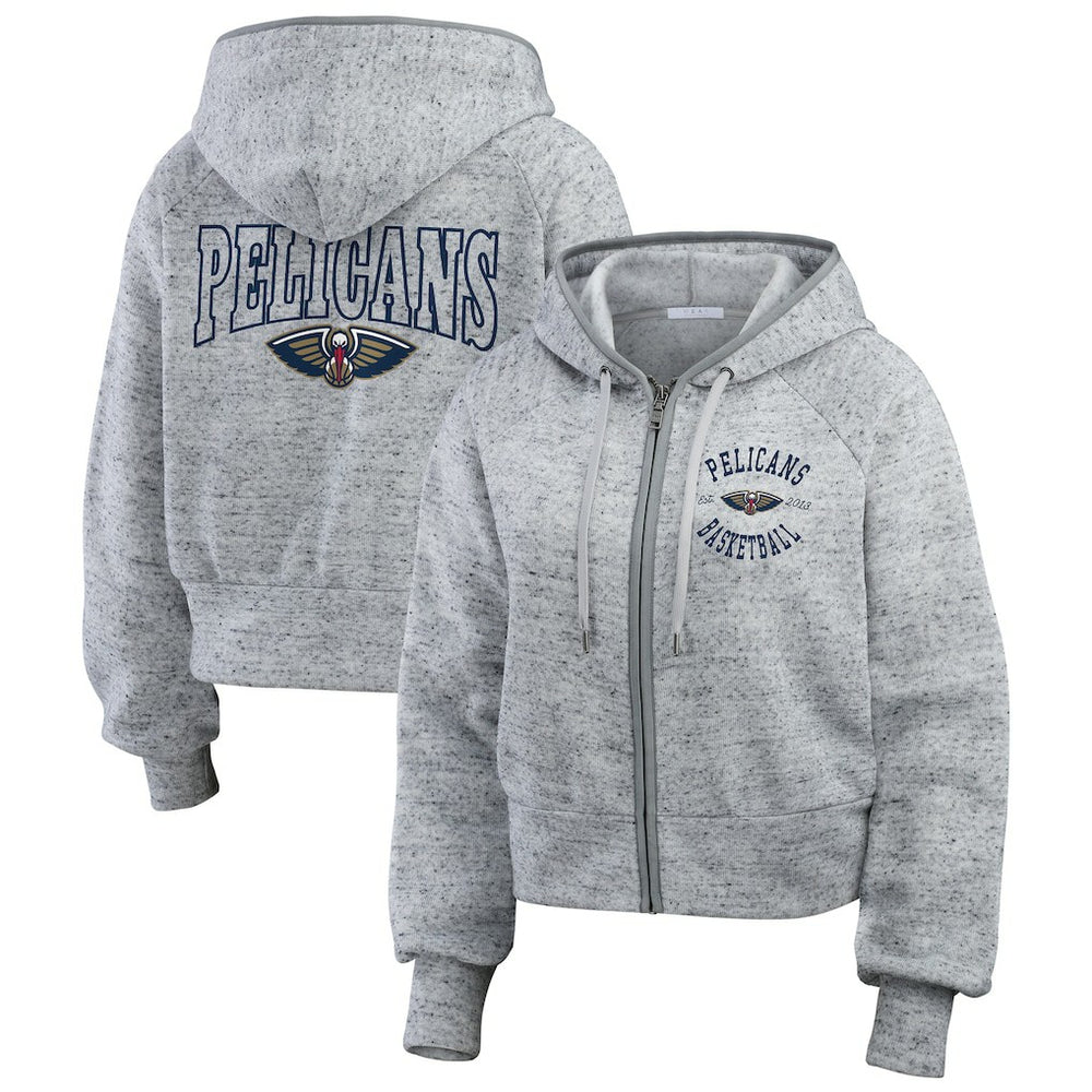 New Orleans Pelicans WEAR by Erin Andrews Women's Speckled Radiator Full-Zip Hoodie Heather Gray