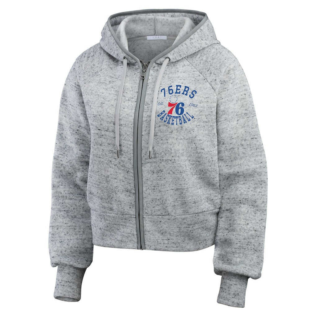 Philadelphia 76ers WEAR by Erin Andrews Women's Speckled Radiator Full-Zip Hoodie Heather Gray