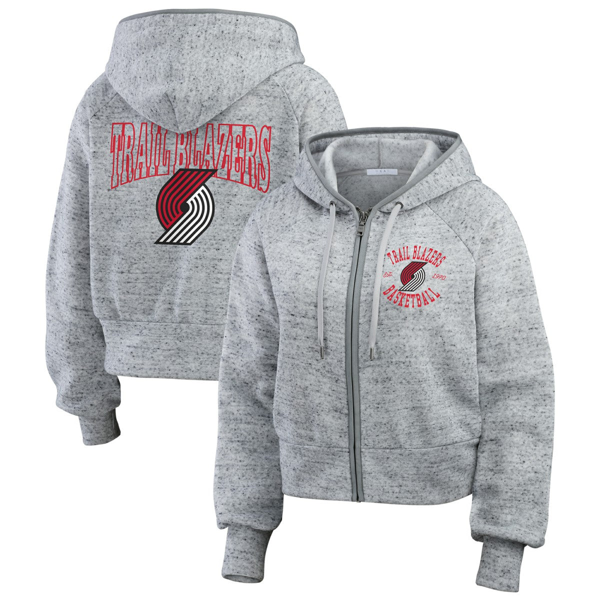 Portland Trail Blazers WEAR by Erin Andrews Women's Speckled Radiator Full-Zip Hoodie Heather Gray