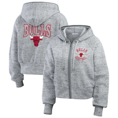 Chicago Bulls WEAR by Erin Andrews Women's Speckled Radiator Full-Zip Hoodie Heather Gray