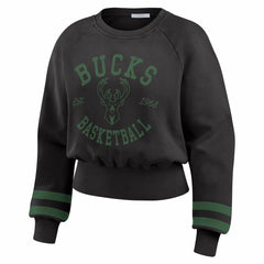 Milwaukee Bucks WEAR by Erin Andrews Women's Vintage Raglan Cropped Pullover Sweatshirt Black