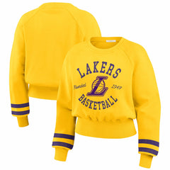Los Angeles Lakers WEAR by Erin Andrews Women's Vintage Raglan Cropped Pullover Sweatshirt Gold