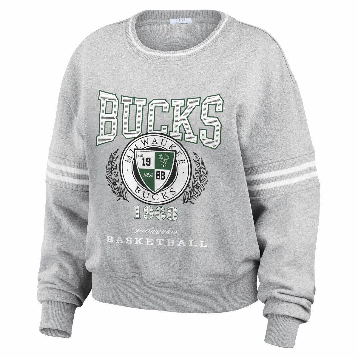 Milwaukee Bucks WEAR by Erin Andrews Women's French Terry Pullover Sweatshirt Heather Gray