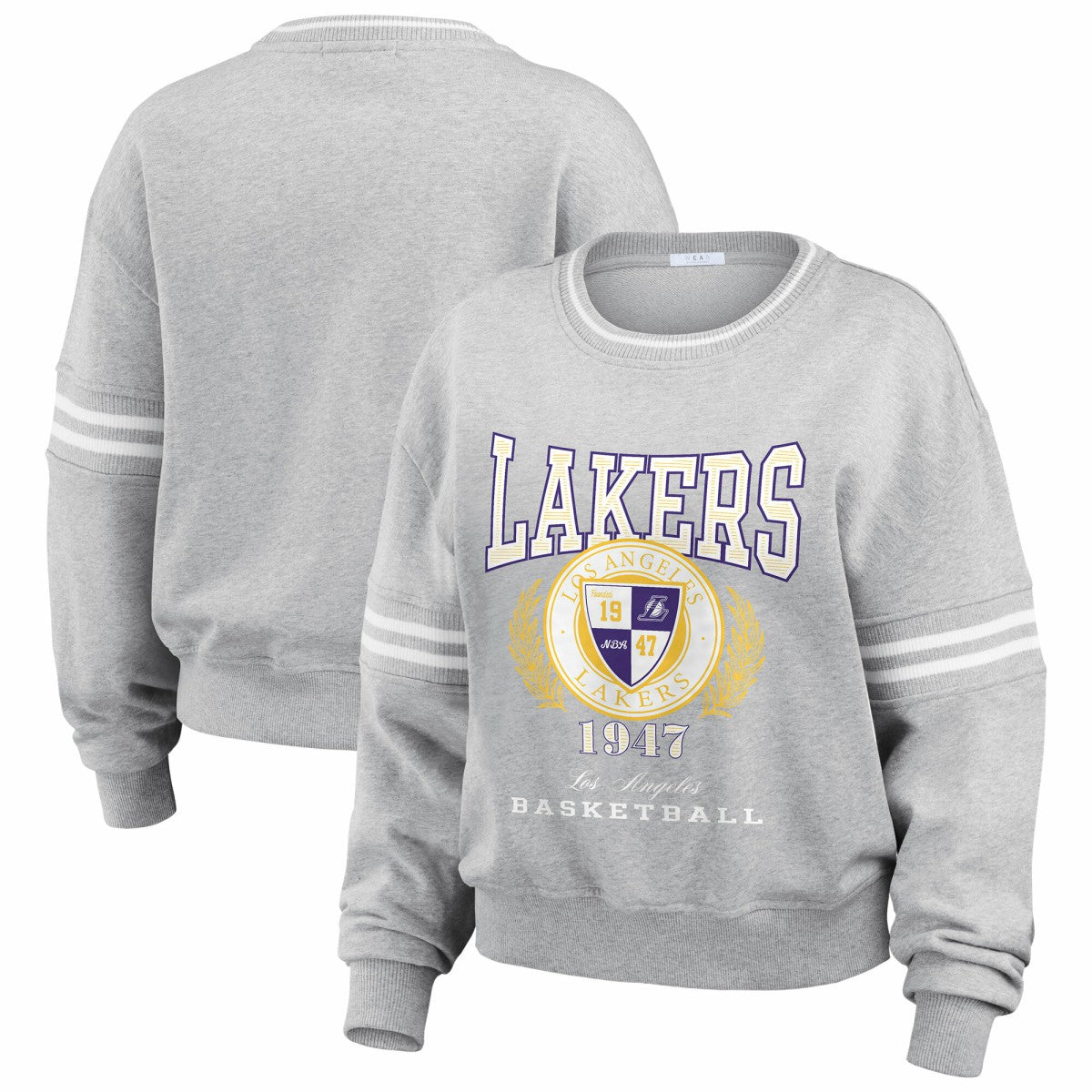 Los Angeles Lakers WEAR by Erin Andrews Women's French Terry Pullover Sweatshirt Heather Gray