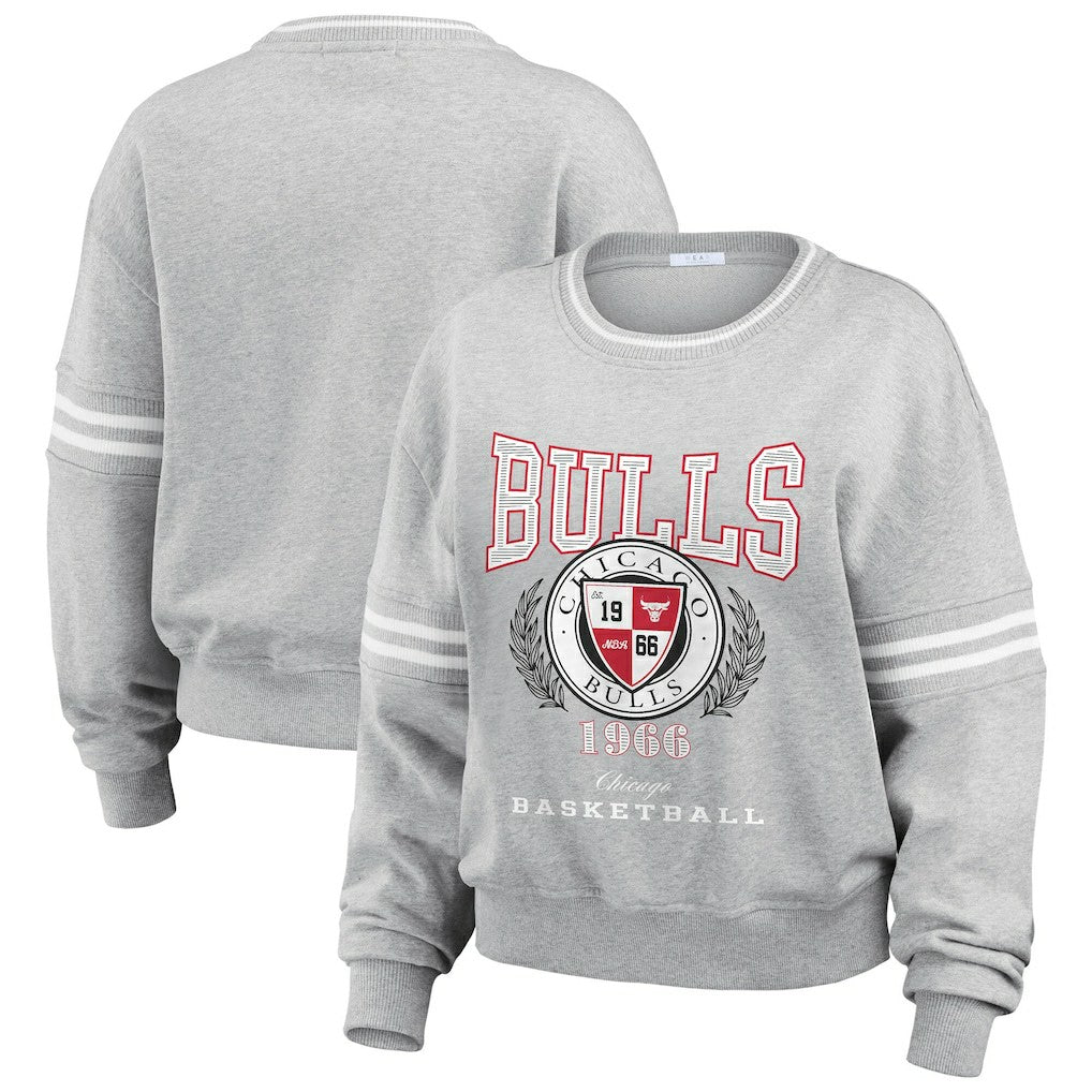 Chicago Bulls WEAR by Erin Andrews Women's French Terry Pullover Sweatshirt Heather Gray