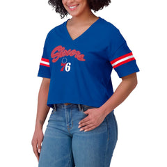 Philadelphia 76ers WEAR by Erin Andrews Women's Color Block Boxy V-Neck T-Shirt Royal