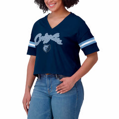 Memphis Grizzlies WEAR by Erin Andrews Women's Color Block Boxy V-Neck T-Shirt Navy