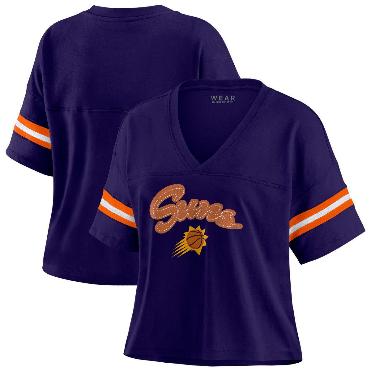Phoenix Suns WEAR by Erin Andrews Women's Plus Size Color Block Boxy V-Neck T-Shirt Purple