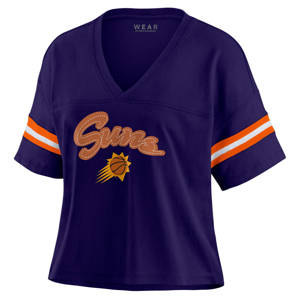 Phoenix Suns WEAR by Erin Andrews Women's Plus Size Color Block Boxy V-Neck T-Shirt Purple
